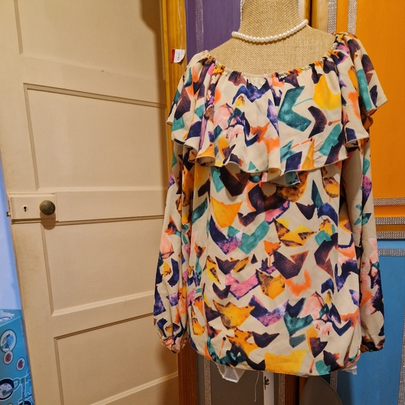 Vintage Retro Geometric Blouse Top Size 10 - Picture 2 of 4